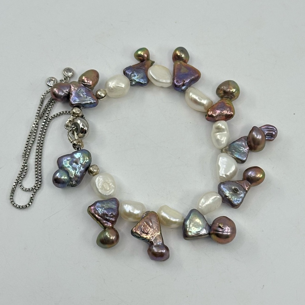 #335 New Handmade Freshwater Pearls Adjustable Bracelet Stainless Steel